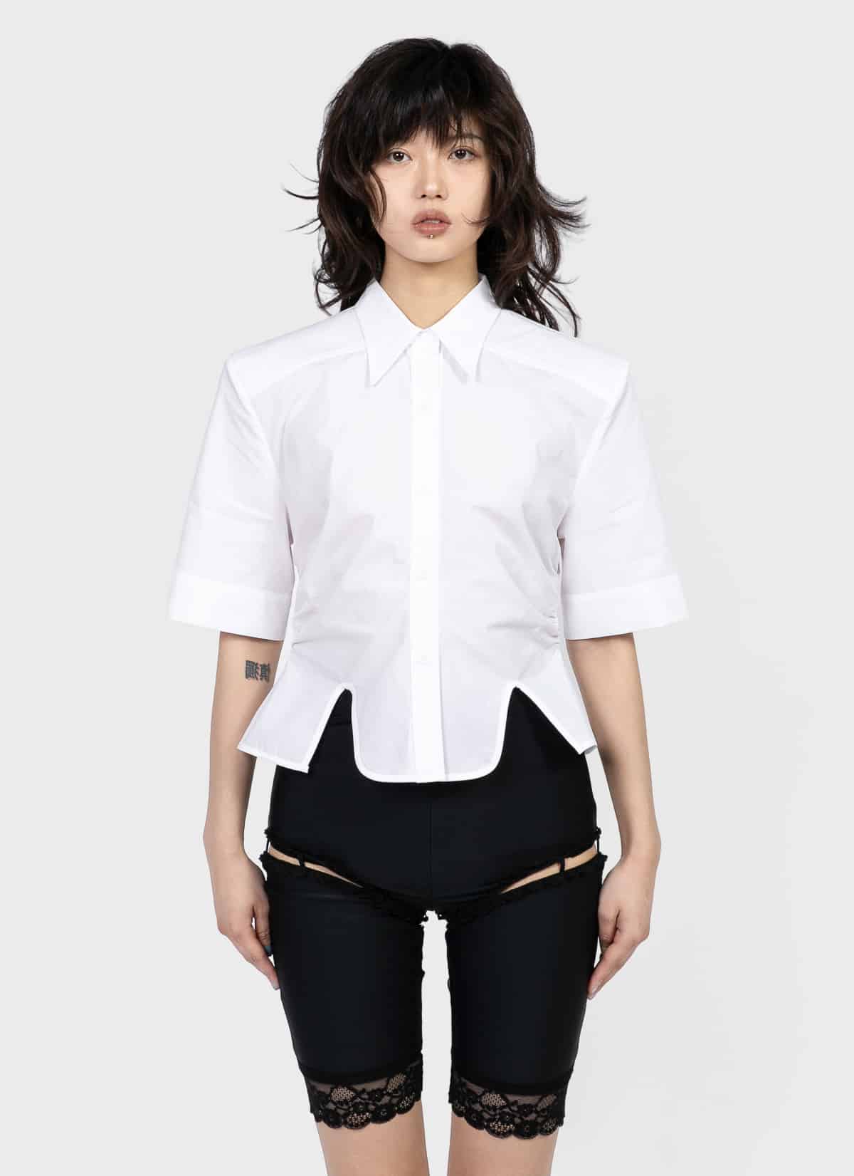 Pushbutton Oversized Shoulder Short Sleeve Shirt